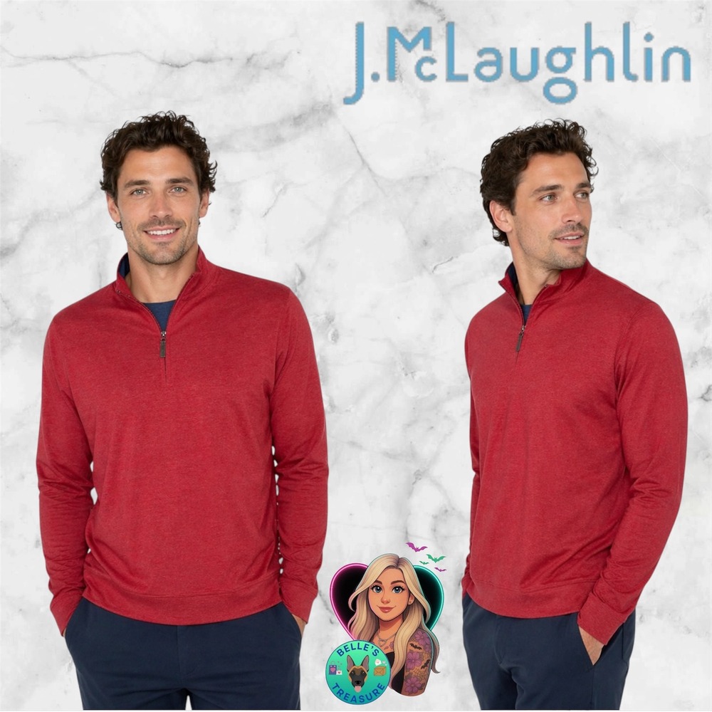 J.McLaughlin Mens Large Red‎ Pima Cotton Quarter Zip Pullover Sweater  Q-zip Top